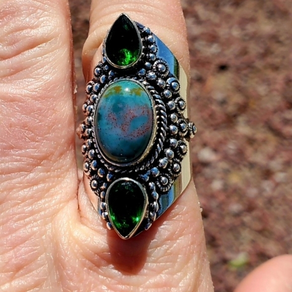 New Bloodstone & Peridot 925 Silver Statement Ring. - Picture 12 of 16